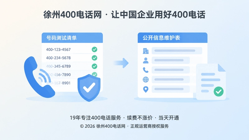 左图右文式扁平插画：选号测试与公开信息维护表